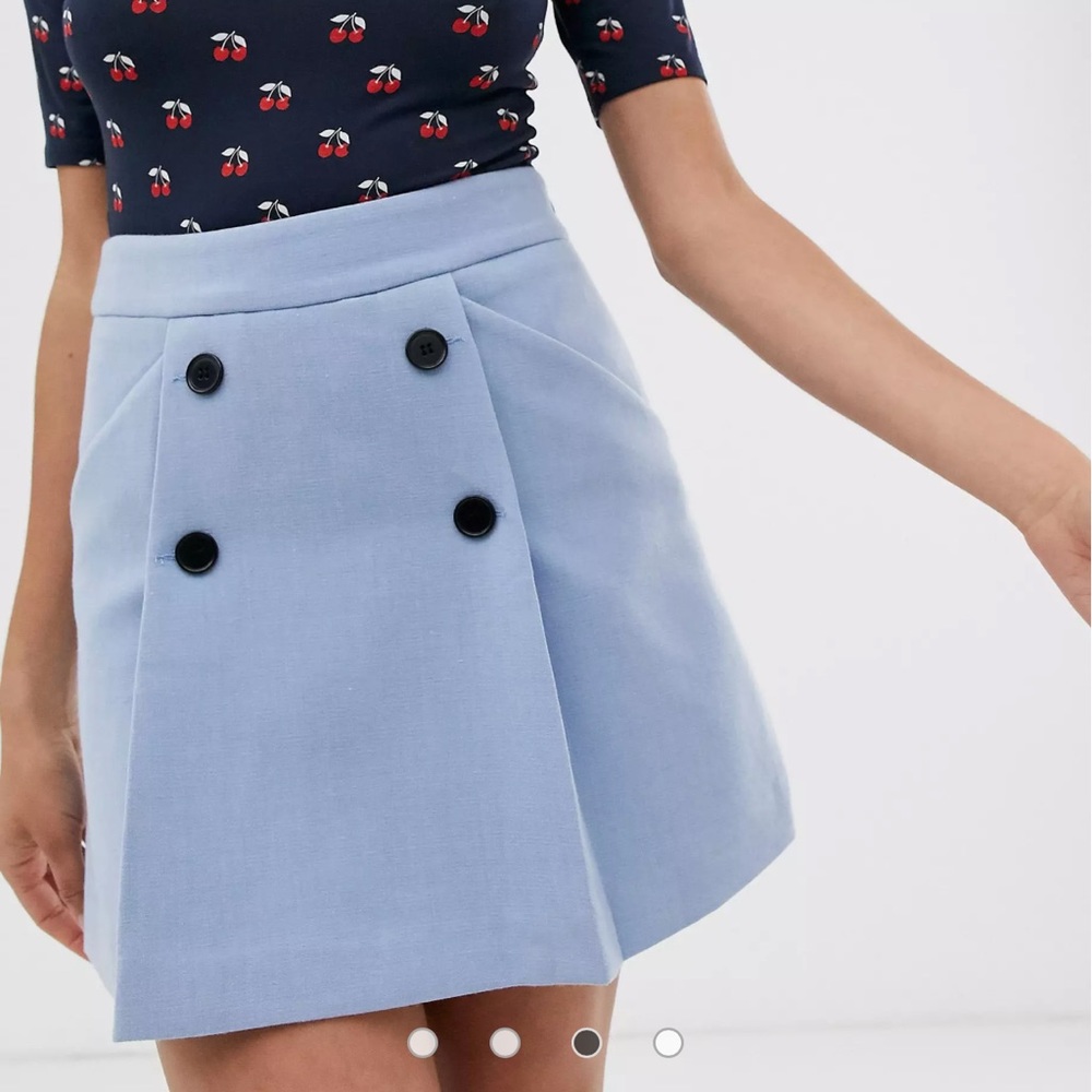 Monki A-line mini skirt with buttons in light blue